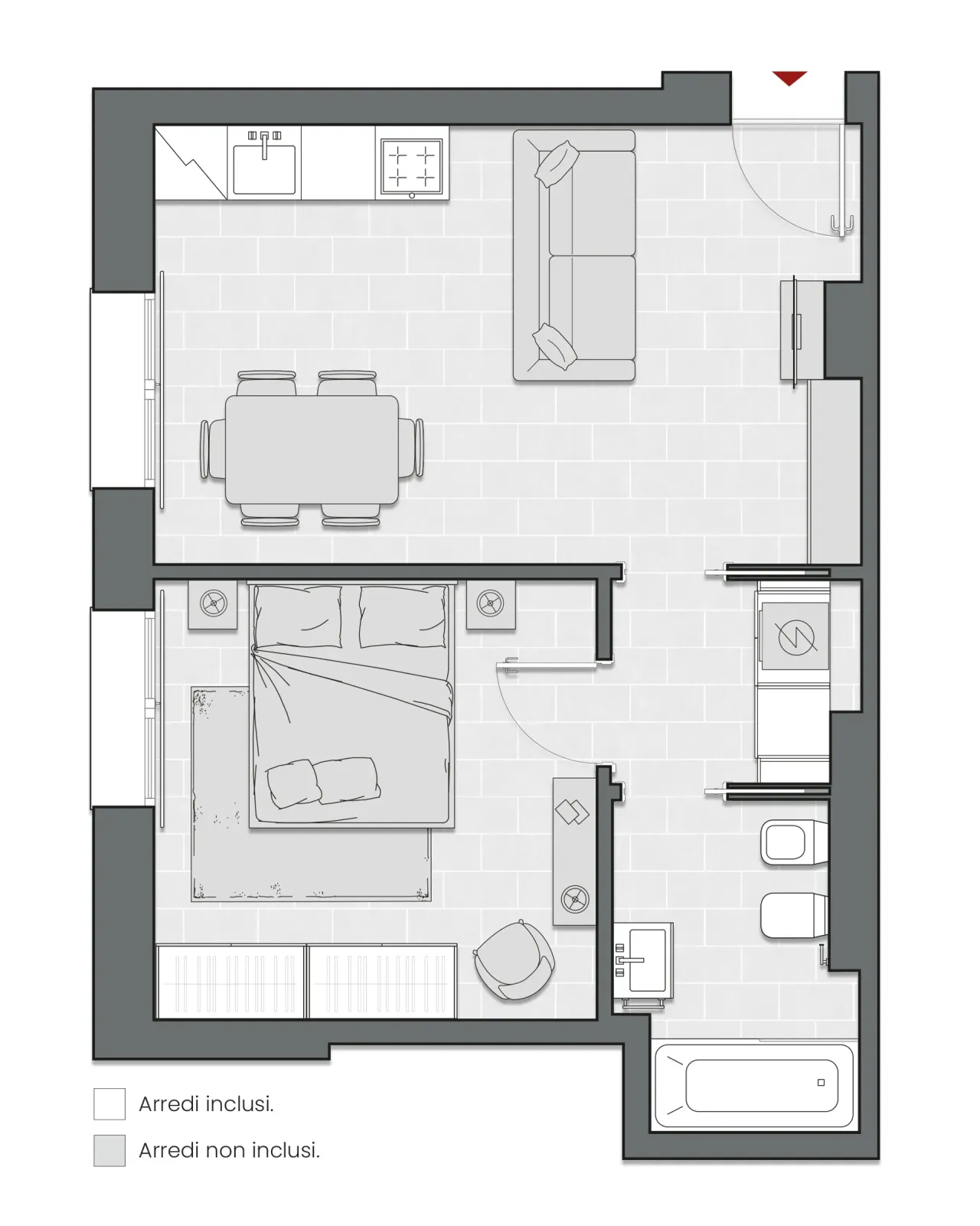 One Bedroom of 56 sqm - Edificio C2 - LivinUp  | Milano - Floor Plan - 1
