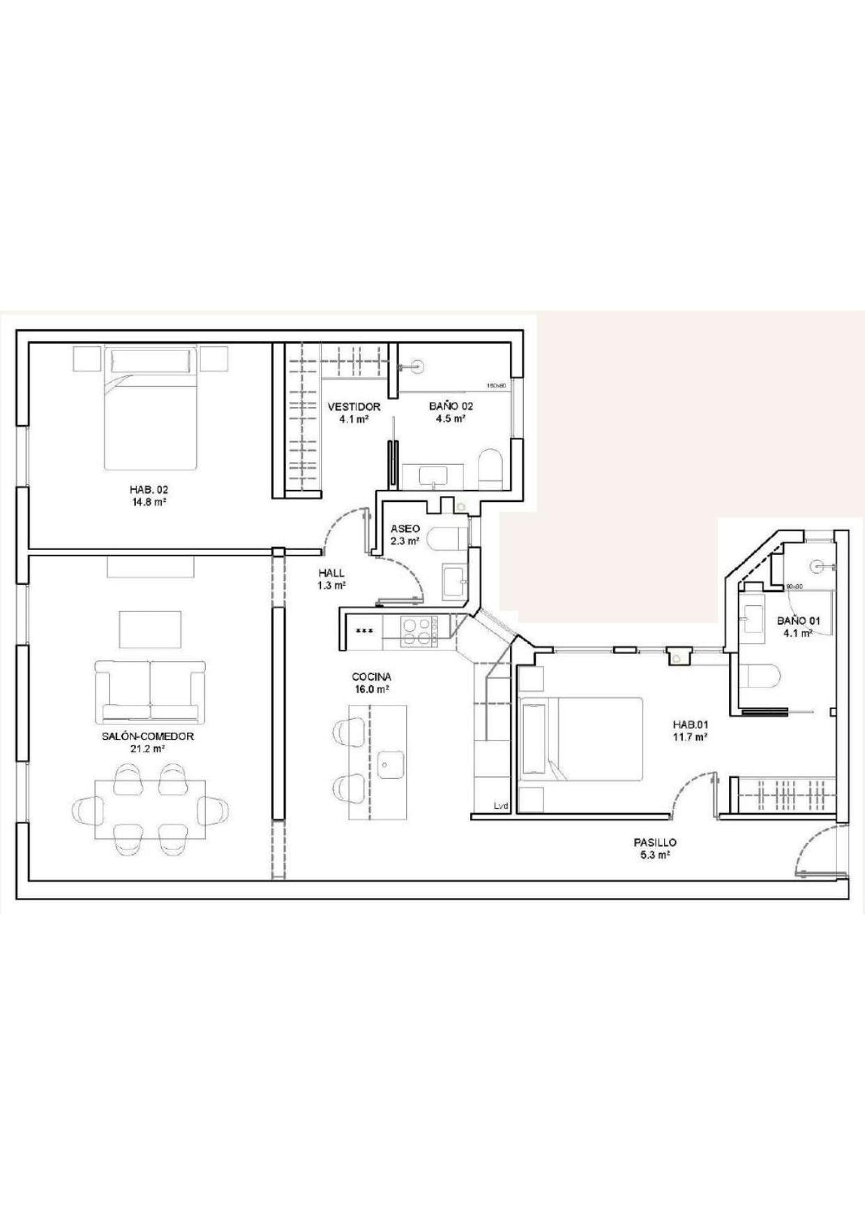 living - 107m² apartment for sale in Ibiza, Madrid - Floor Plan - 1