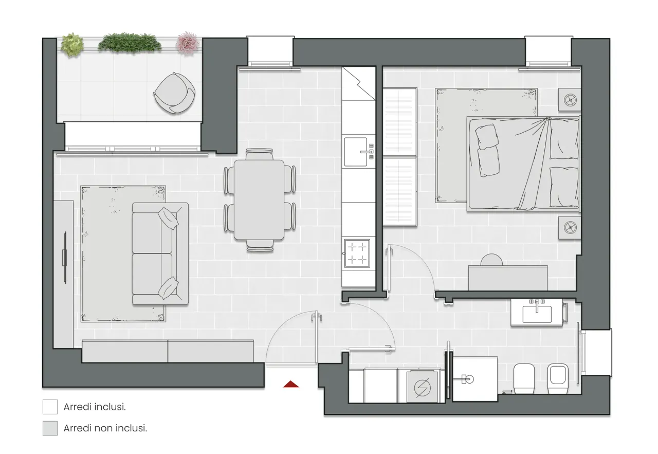 One Bedroom of 65 sqm - Edificio C2 - LivinUp  | Milano - Floor Plan - 1