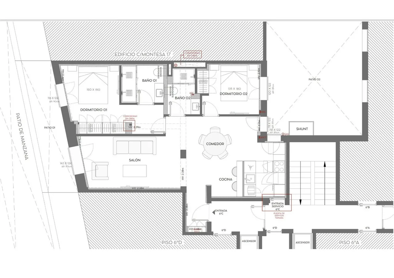 living - Piso de 90m² en venta en Goya, Madrid - Plano del piso - 1