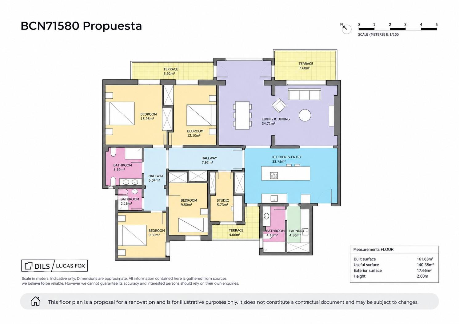 living - 161m² apartment with 17m² terrace for sale in Eixample Left - Floor Plan - 2