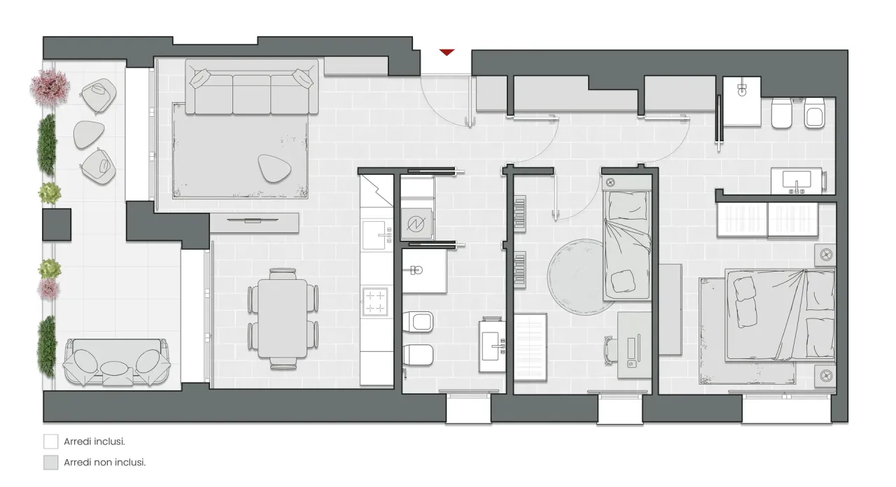 Two Bedrooms of 95 sqm - Edificio C2 - LivinUp  | Milano - Floor Plan - 1