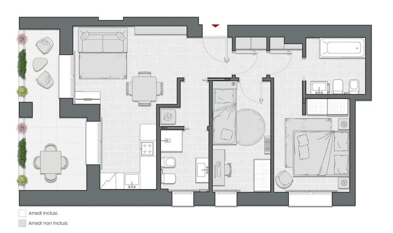 Two Bedrooms Compact of 83 sqm - Edificio C2 - LivinUp  | Milano - Floor Plan - 1