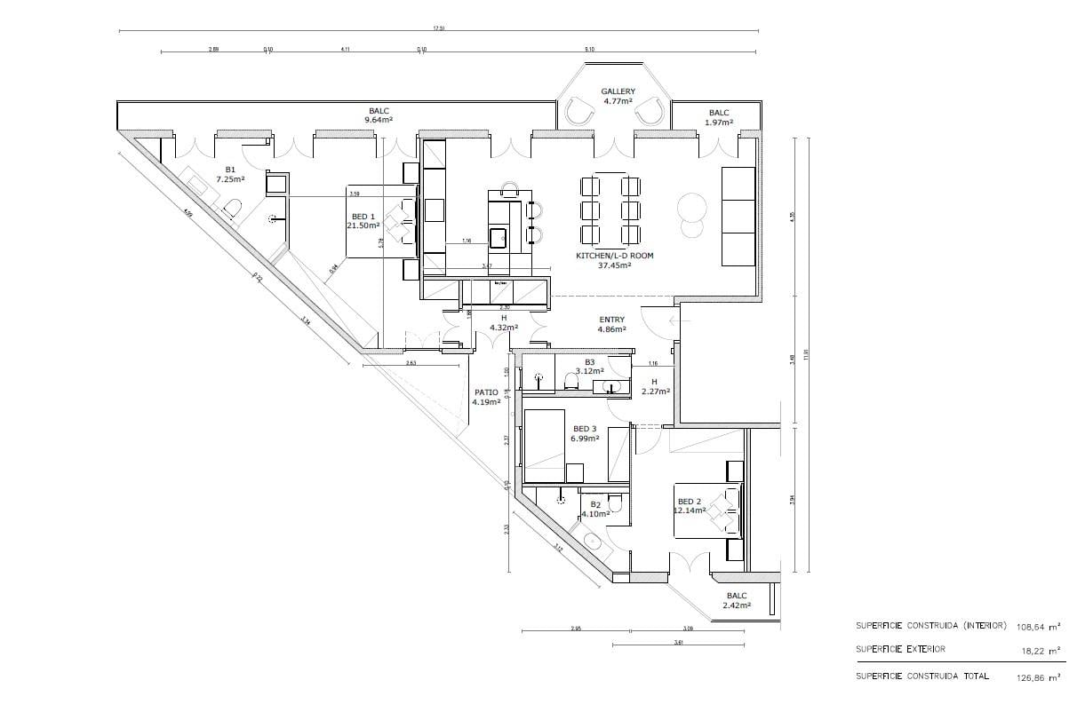 living - 134m² apartment for sale in Eixample Left, Barcelona - Floor Plan thumbnail - 1
