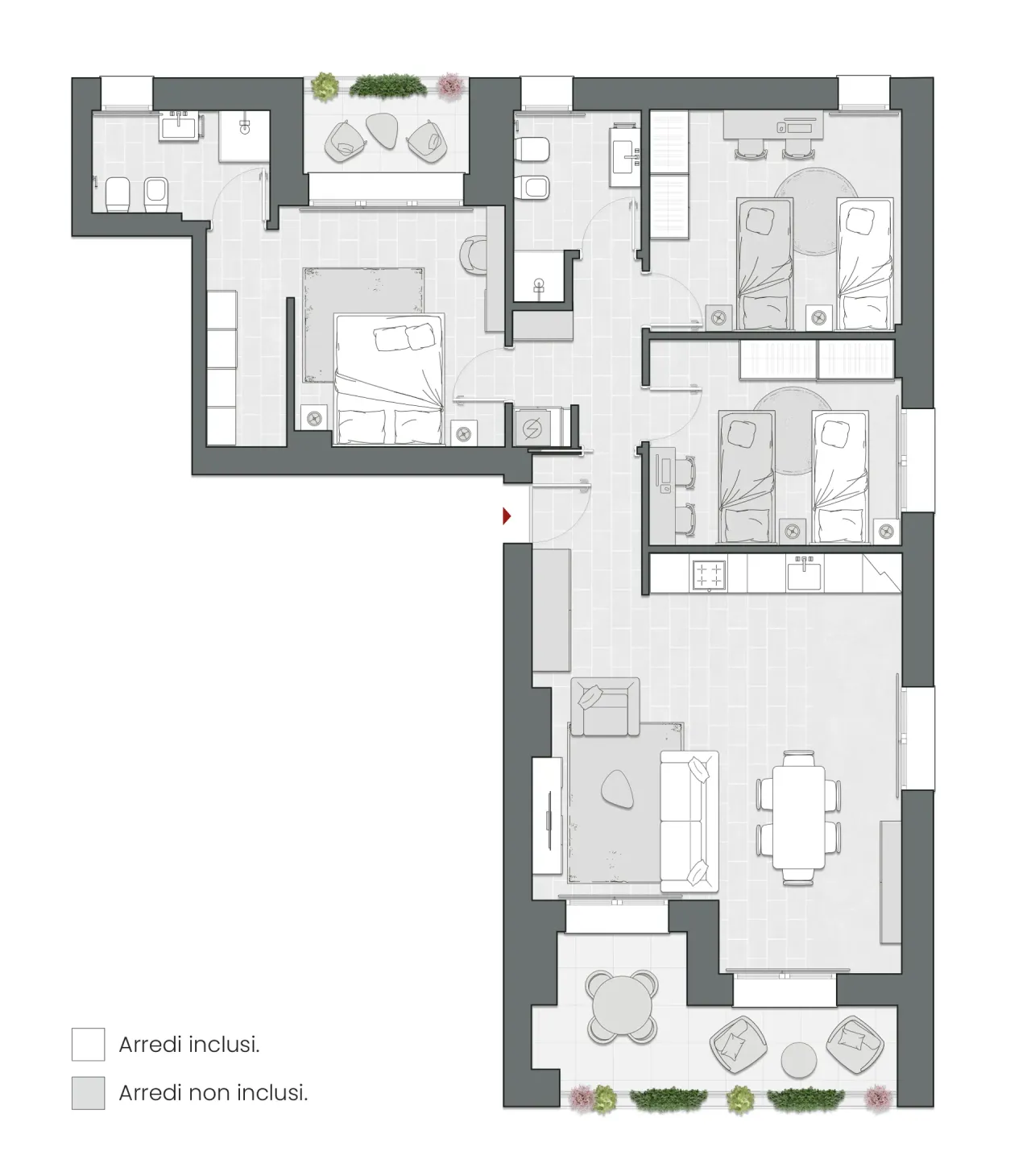 Three Bedrooms of 138 sqm - Edificio C2 - LivinUp  | Milano - Floor Plan - 1