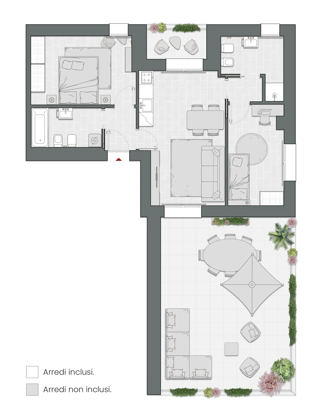 Two Bedrooms Compact of 98 sqm - Edificio C2 - LivinUp  | Milano - Floor Plan - 1