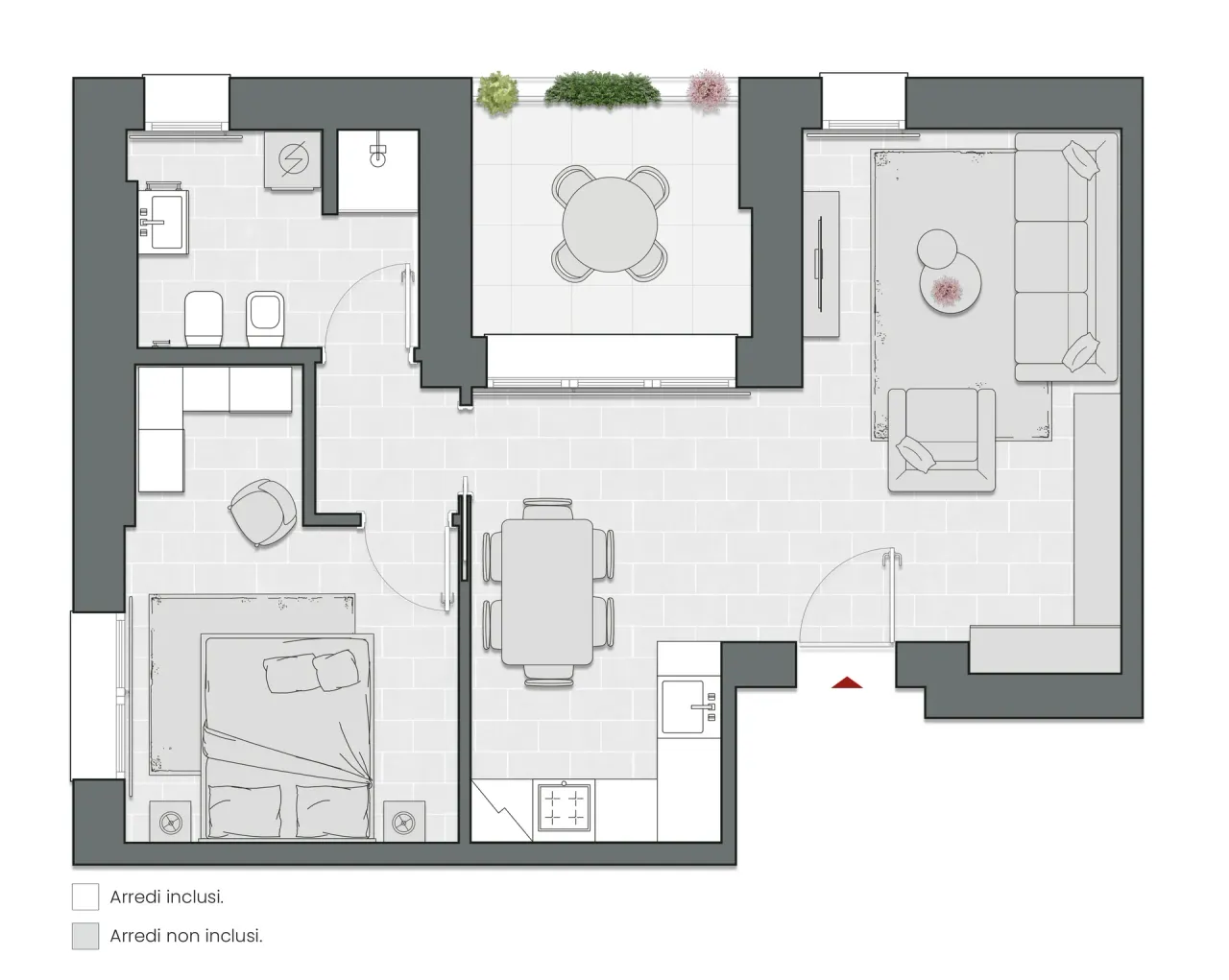 One Bedroom of 72 sqm - Edificio C2 - LivinUp  | Milano - Floor Plan - 1