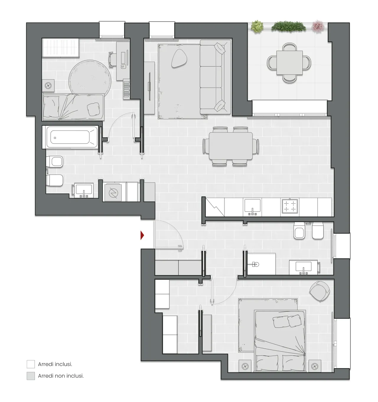 Two Bedrooms of 97 sqm - Edificio C2 - LivinUp  | Milano - Floor Plan - 1