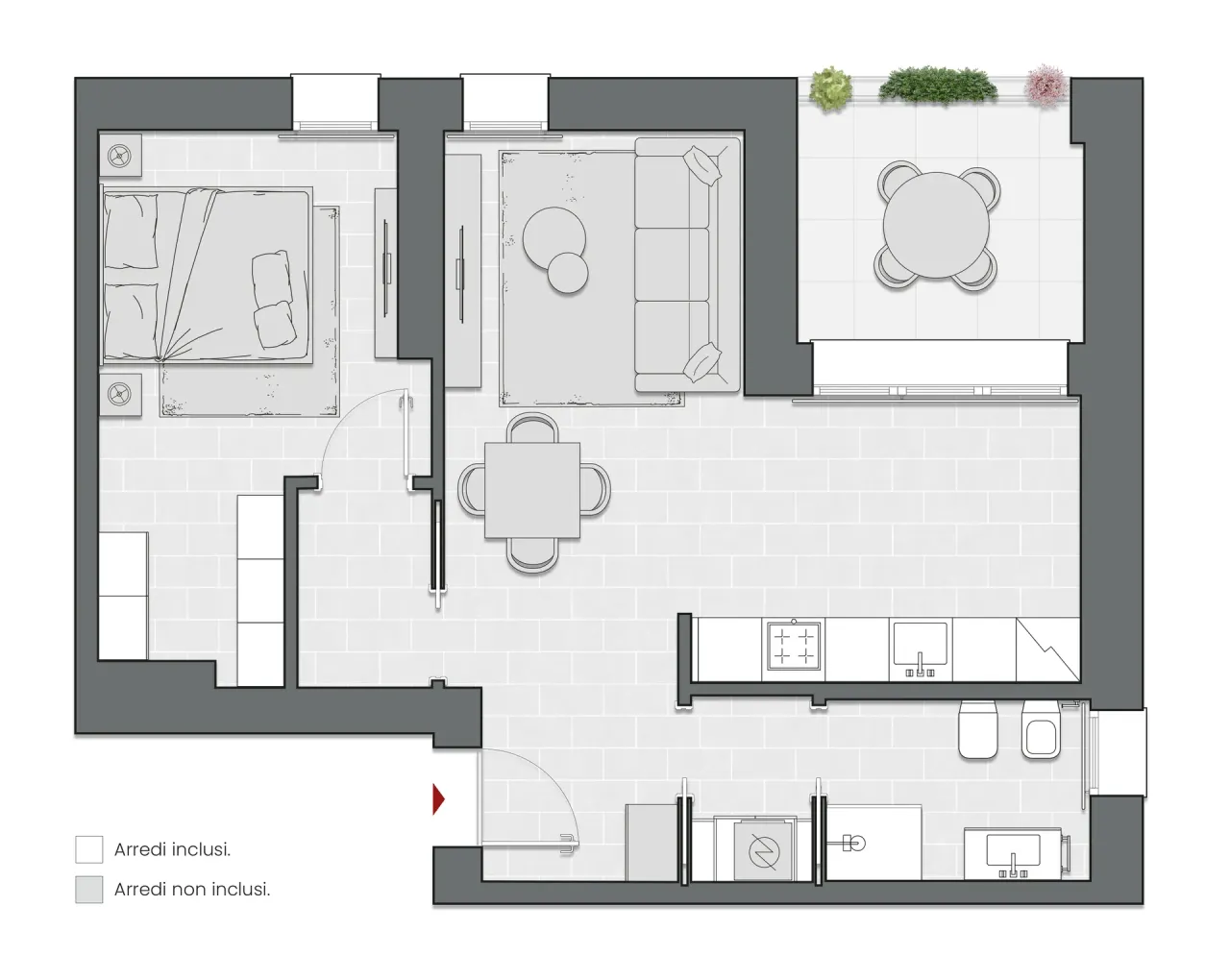 One Bedroom of 73 sqm - Edificio C2 - LivinUp  | Milano - Floor Plan - 1