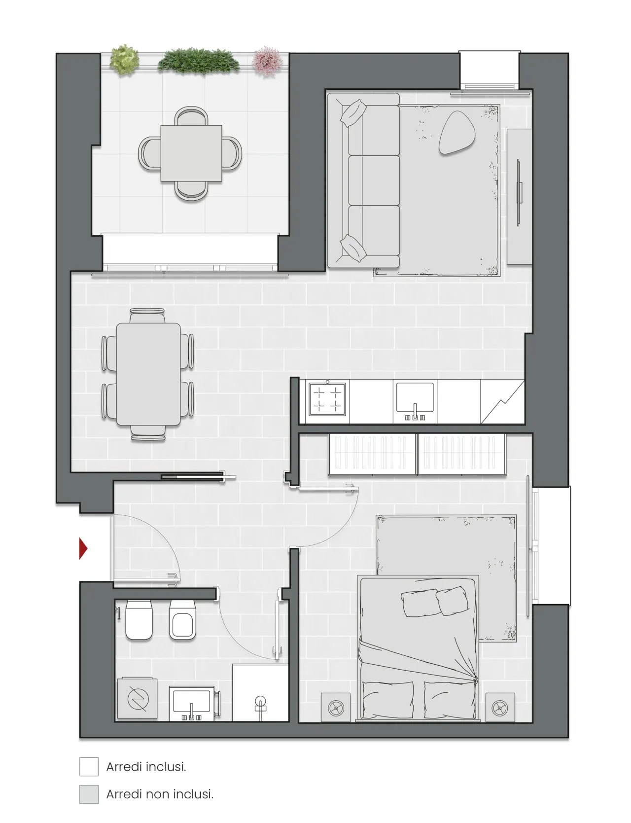 One Bedroom of 63 sqm - Edificio C2 - LivinUp  | Milano - Floor Plan - 1
