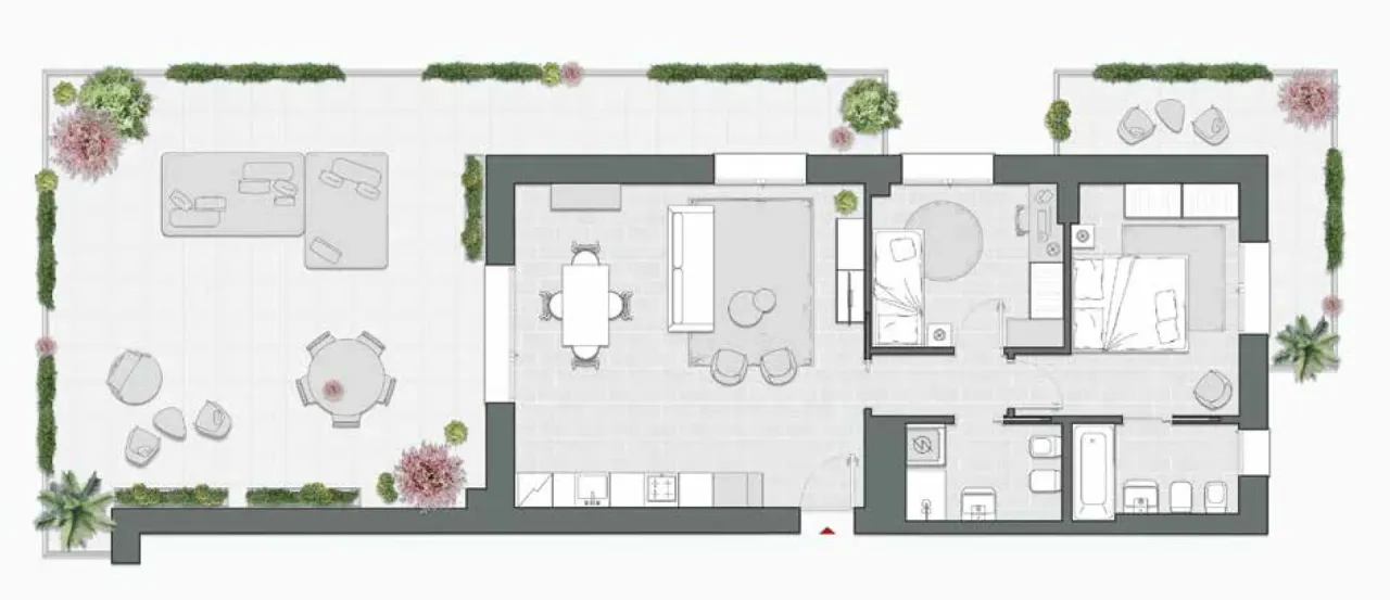 Two Bedrooms of 111 sqm - Edificio C4 - LivinUp  | Milano - Floor Plan - 1