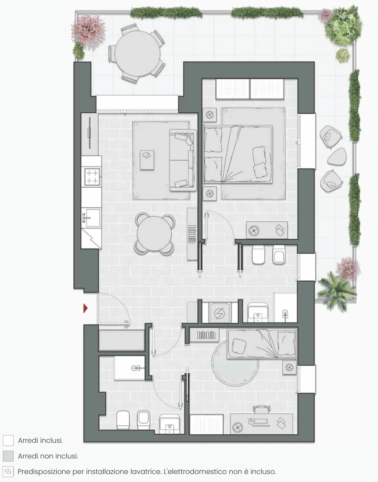 Two Bedrooms Compact of 88 sqm - Edificio C4 - LivinUp  | Milano - Floor Plan - 1