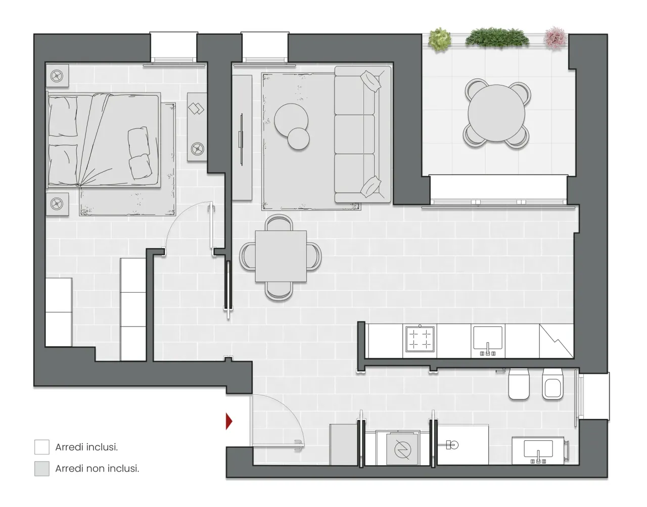 One Bedroom of 73 sqm - Edificio C1 - LivinUp  | Milano - Floor Plan - 1