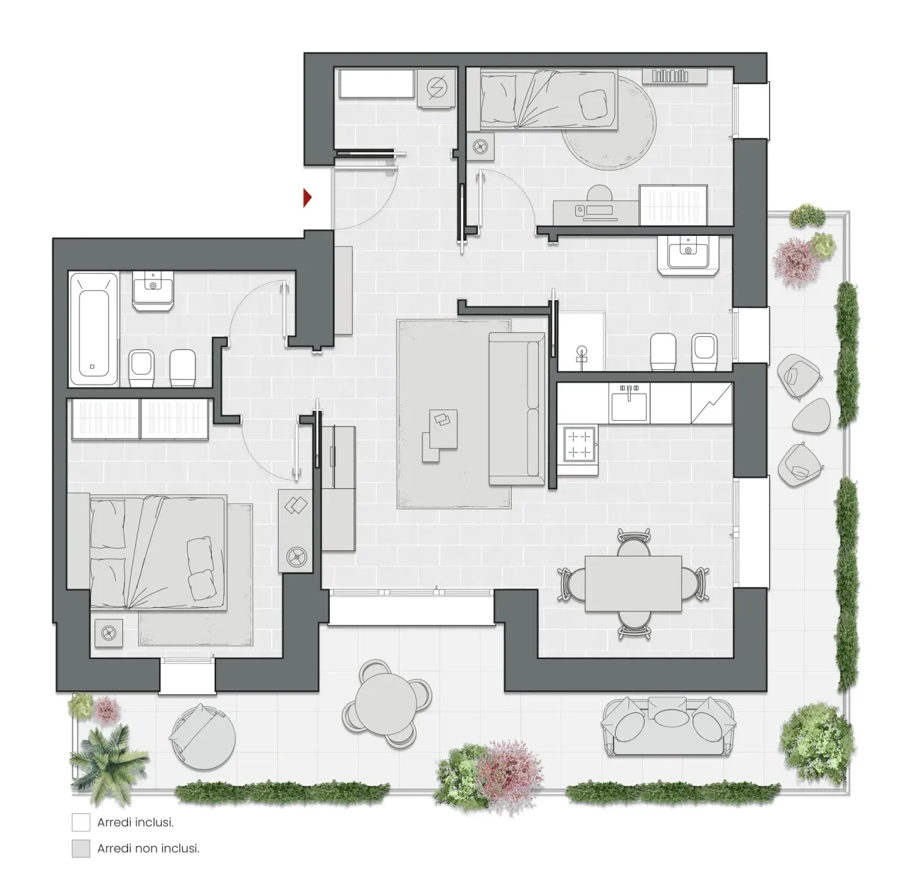 Two Bedrooms Compact of 98 sqm - Edificio C4 - LivinUp  | Milano - Floor Plan - 1