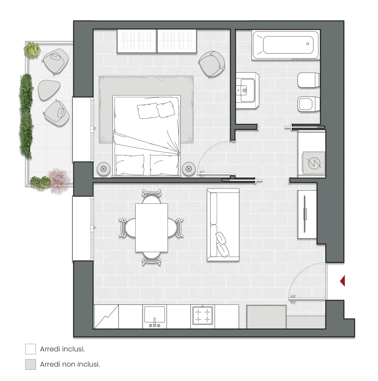 Bilocale di 56 m2 - Edificio A1 - LivinUp  | Milano - Floor Plan - 1