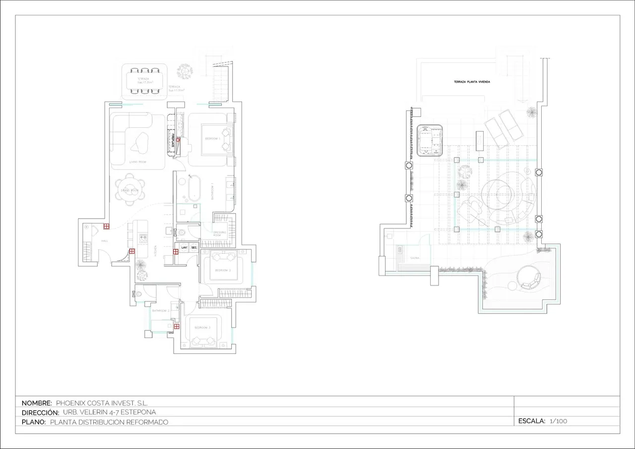 living - 183m² penthouse with 183m² terrace for sale in New Golden Mile - Floor Plan - 1