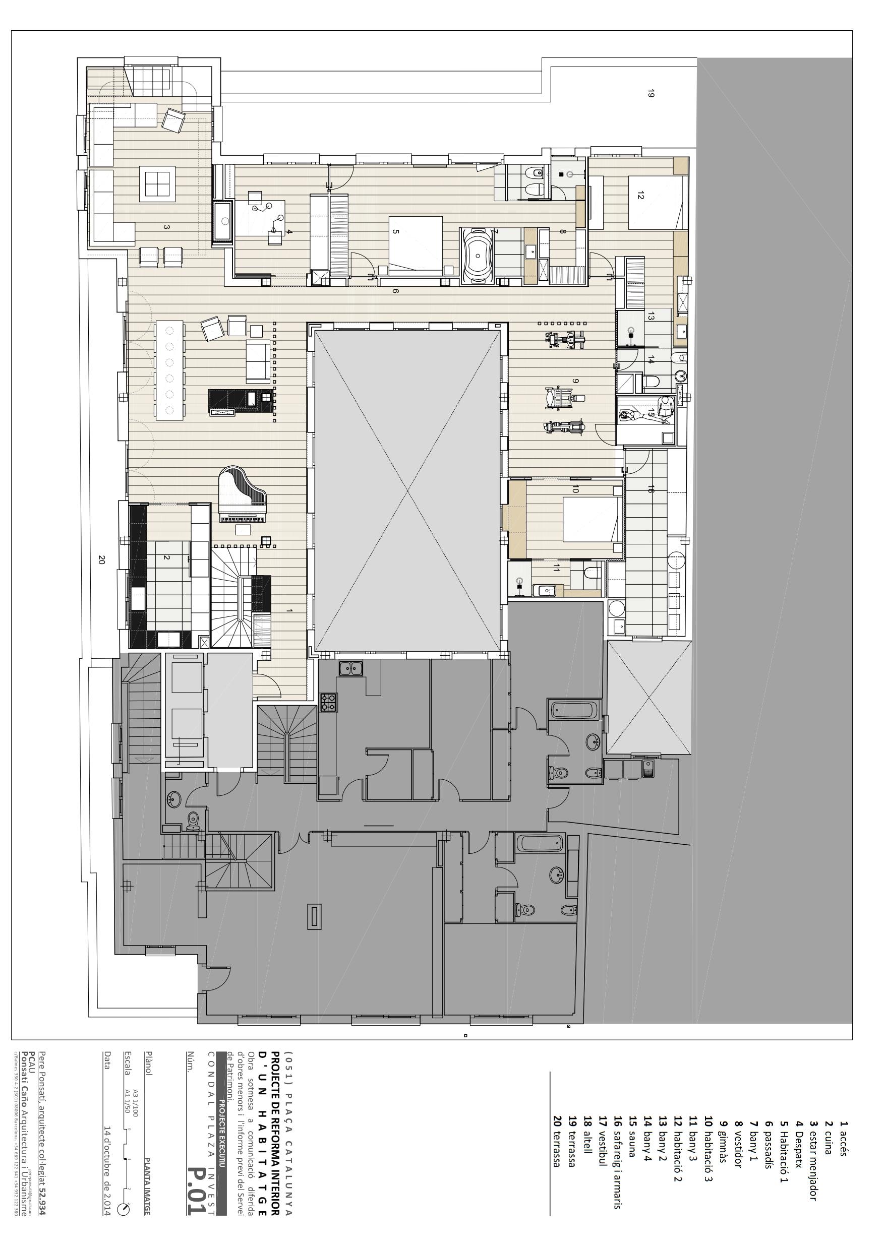 living - 250m² penthouse with 40m² terrace for rent in Eixample Right - Floor Plan thumbnail - 1