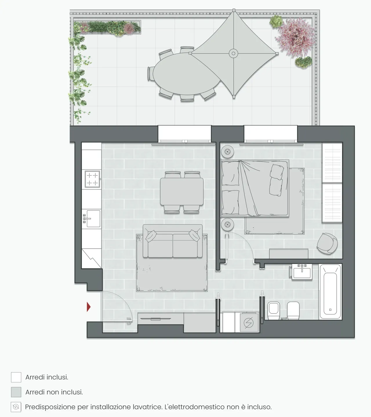 One Bedroom of 58 sqm - Edificio C2 - LivinUp  | Milano - Floor Plan - 1