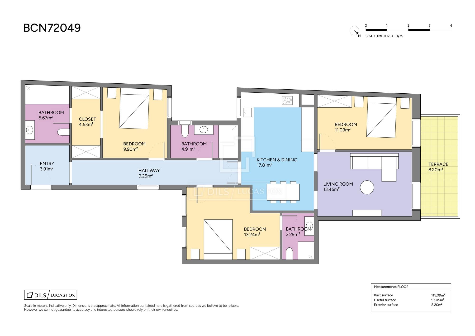 living - Piso de 119m² con 15m² terraza en venta en Eixample Derecho - Plano del piso thumbnail - 1