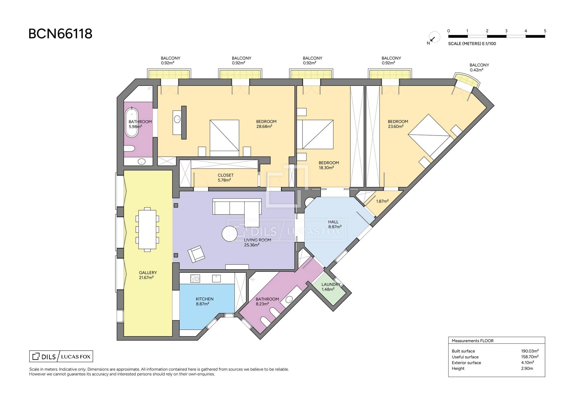 living - Piso de 190m² en venta en Eixample Derecho, Barcelona - Plano del piso thumbnail - 1