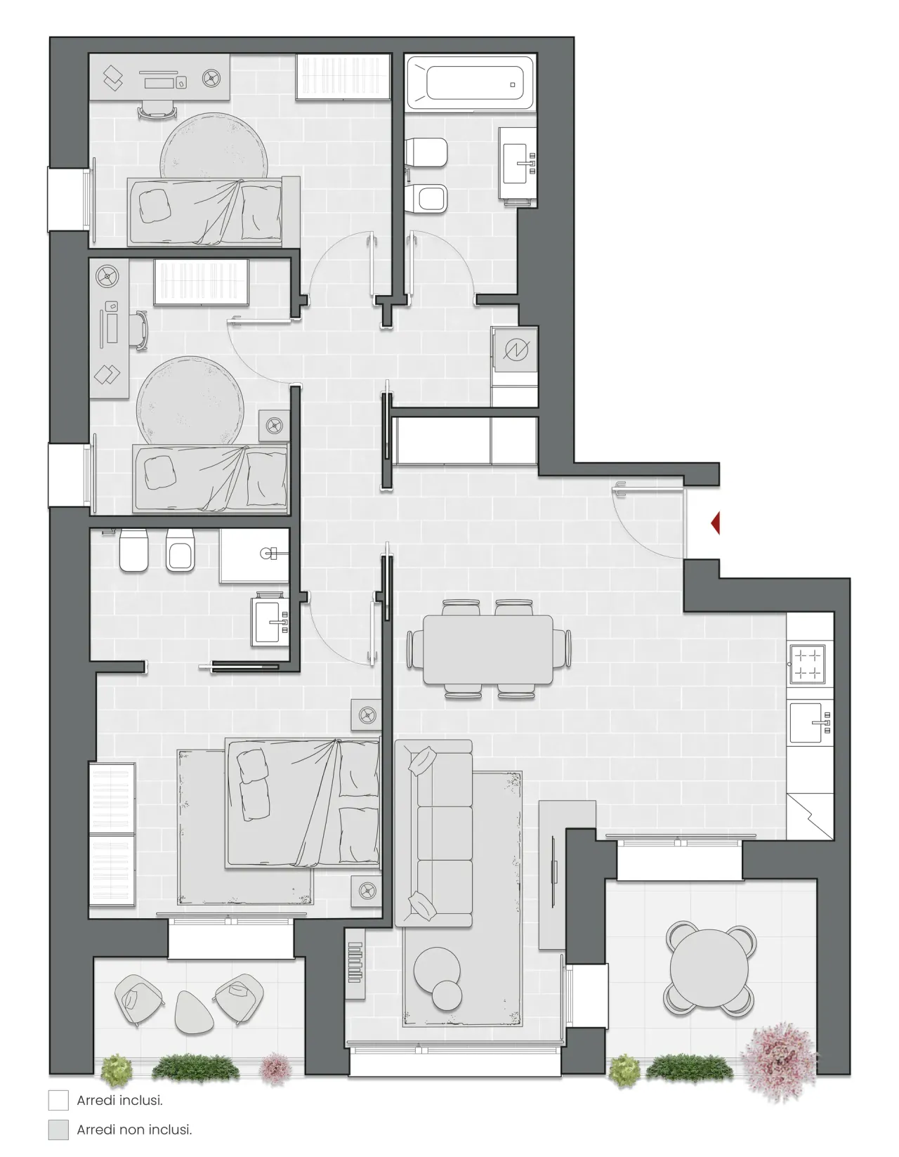 Trilocale di 92 m2 - Edificio C1 - LivinUp  | Milano - Floor Plan - 1