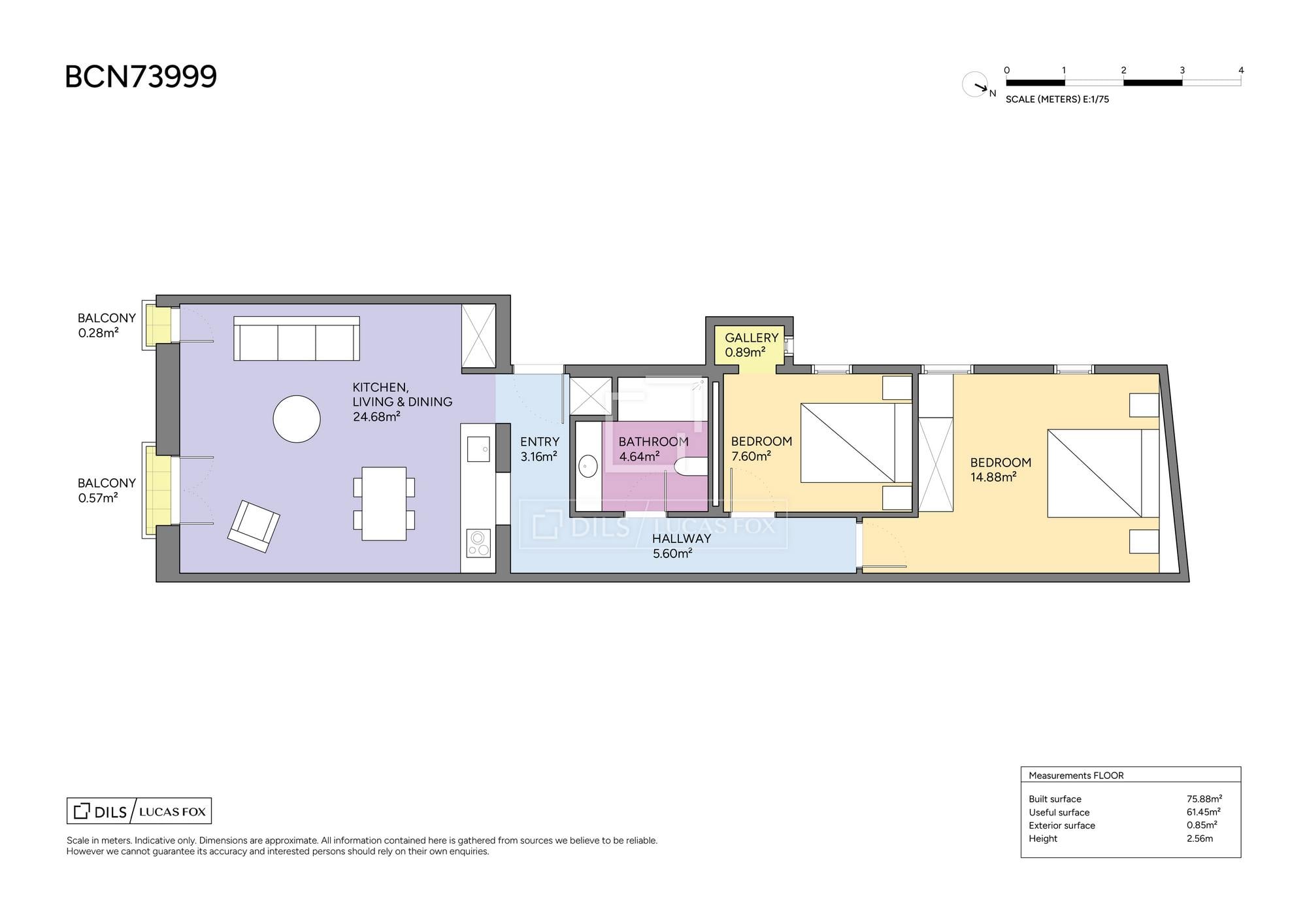 living - Piso de 78m² en venta en El Born, Barcelona - Plano del piso - 1