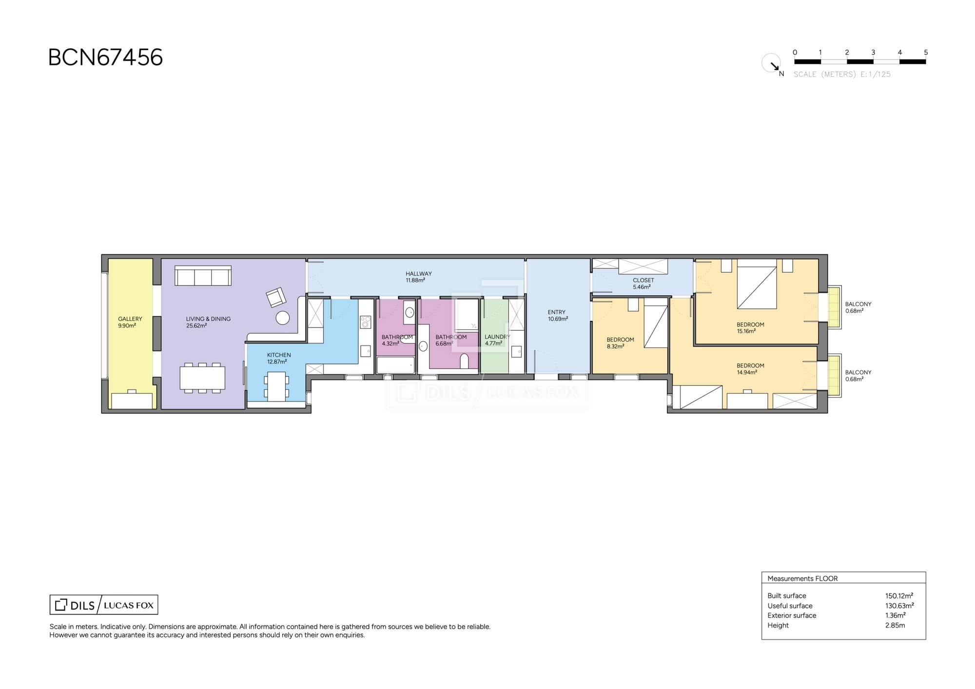 living - 150m² apartment for sale in Eixample Left, Barcelona - Floor Plan - 1