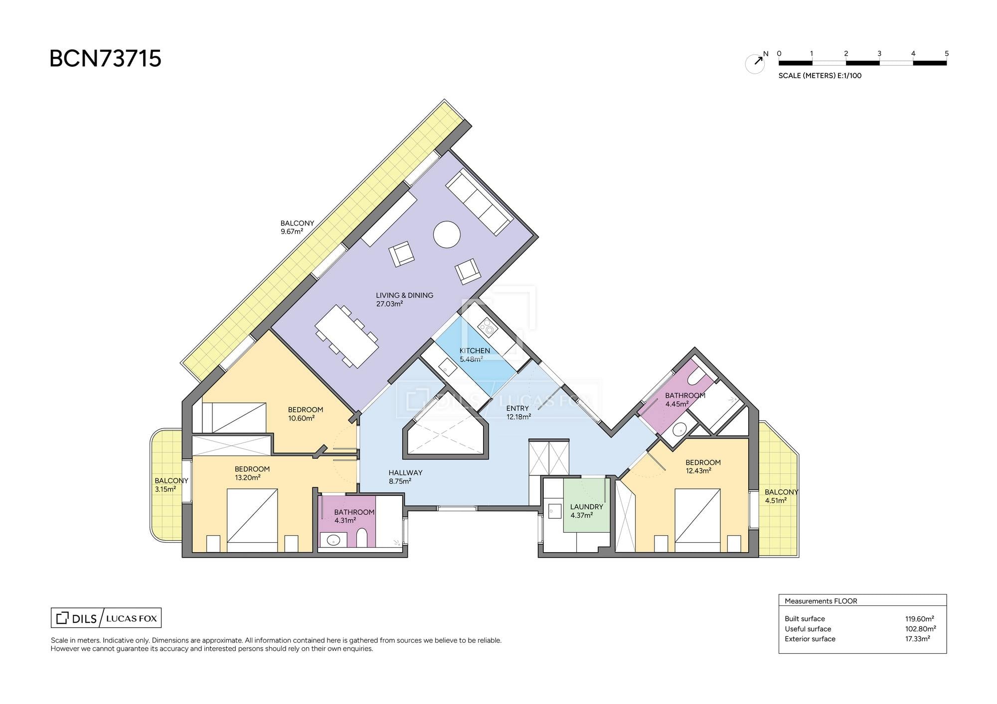 living - Piso de 119m² con 17m² terraza en venta en Eixample Izquierdo - Plano del piso - 1