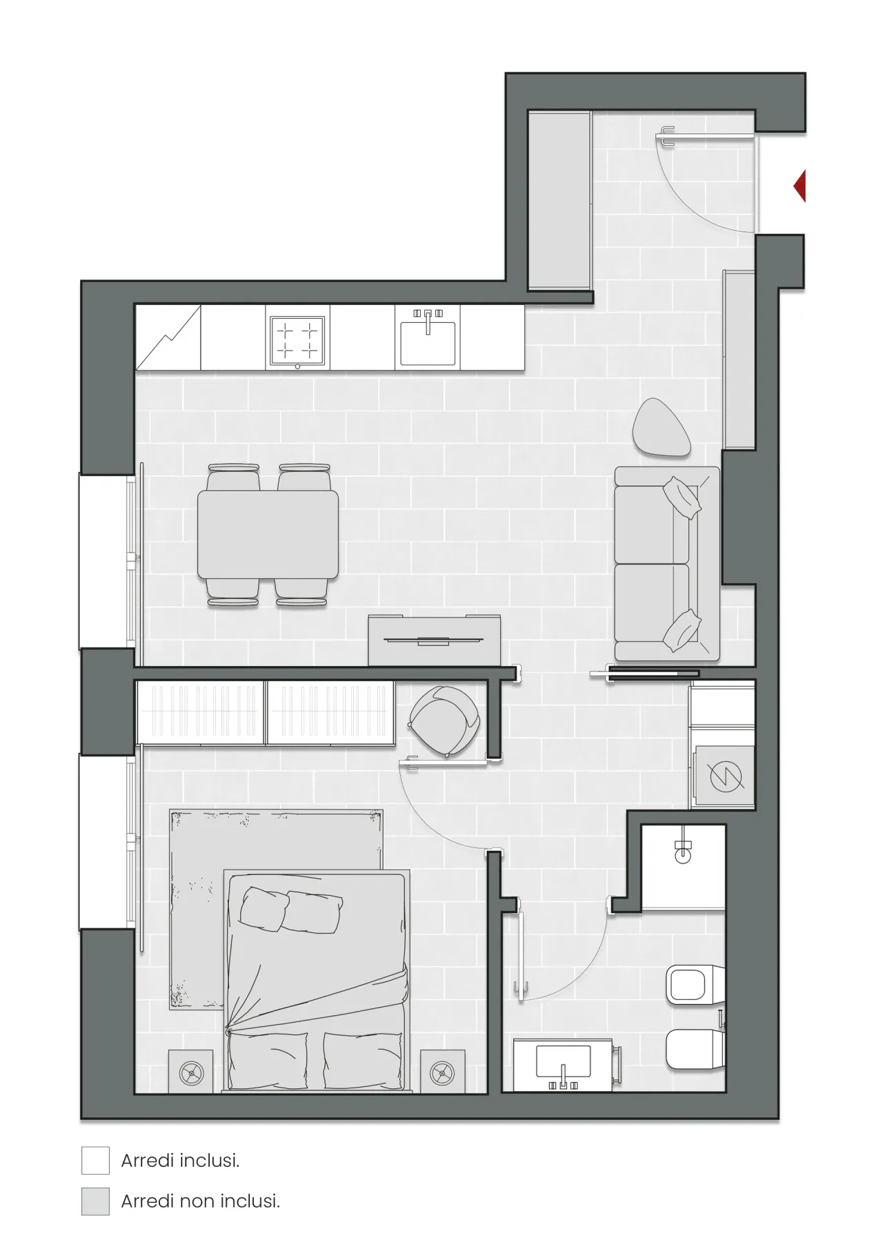 One Bedroom of 58 sqm - Edificio C2 - LivinUp  | Milano - Floor Plan - 1