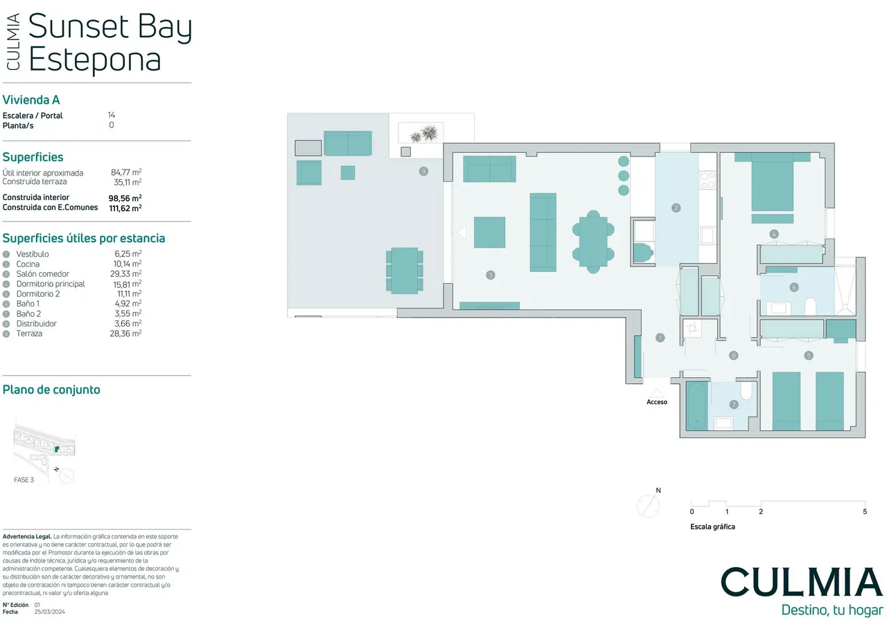 living - Contemporary apartments and penthouses for sale in Sunset Bay Estepona - Floor Plan - 1