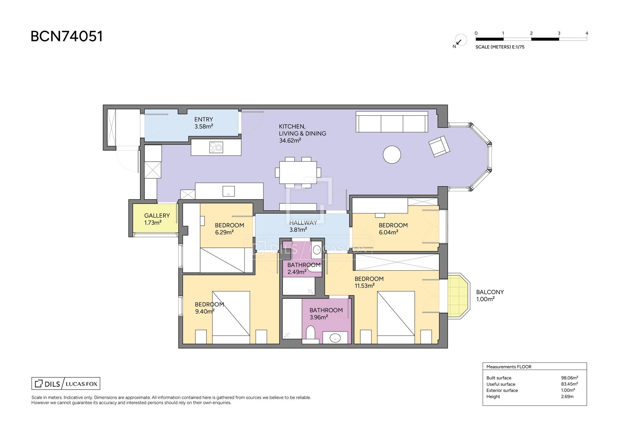 living - Piso de 98m² en venta en Eixample Derecho, Barcelona - Plano del piso thumbnail - 1