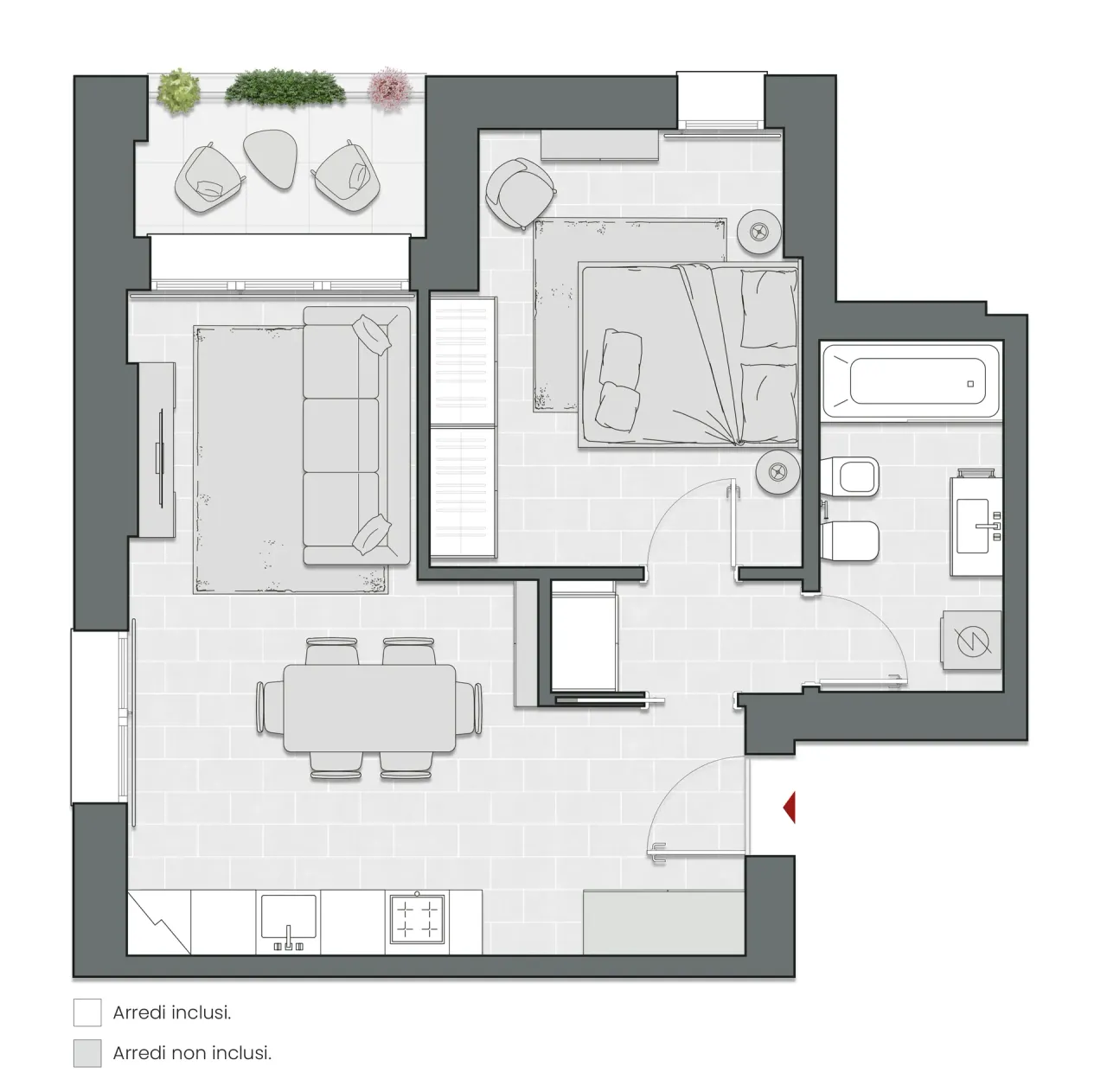 One Bedroom of 64 sqm - Edificio C2 - LivinUp  | Milano - Floor Plan - 1