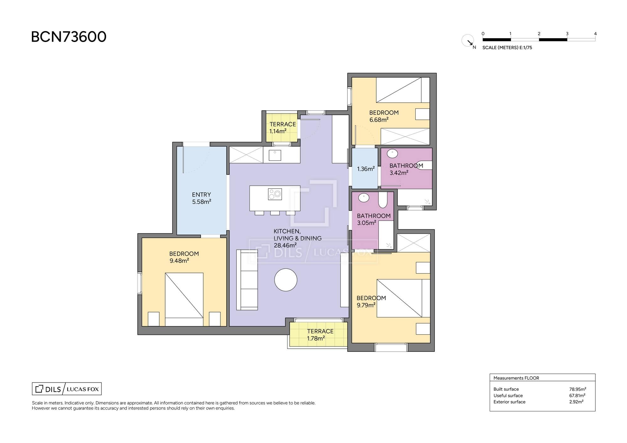 living - 79m² apartment for sale in Gràcia, Barcelona - Floor Plan thumbnail - 1