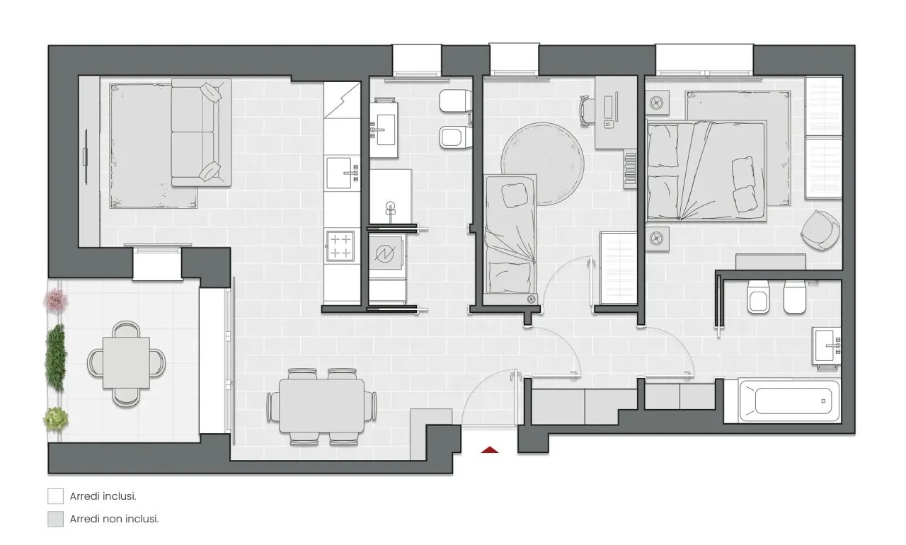 Two Bedrooms of 90 sqm - Edificio C2 - LivinUp  | Milano - Floor Plan - 1