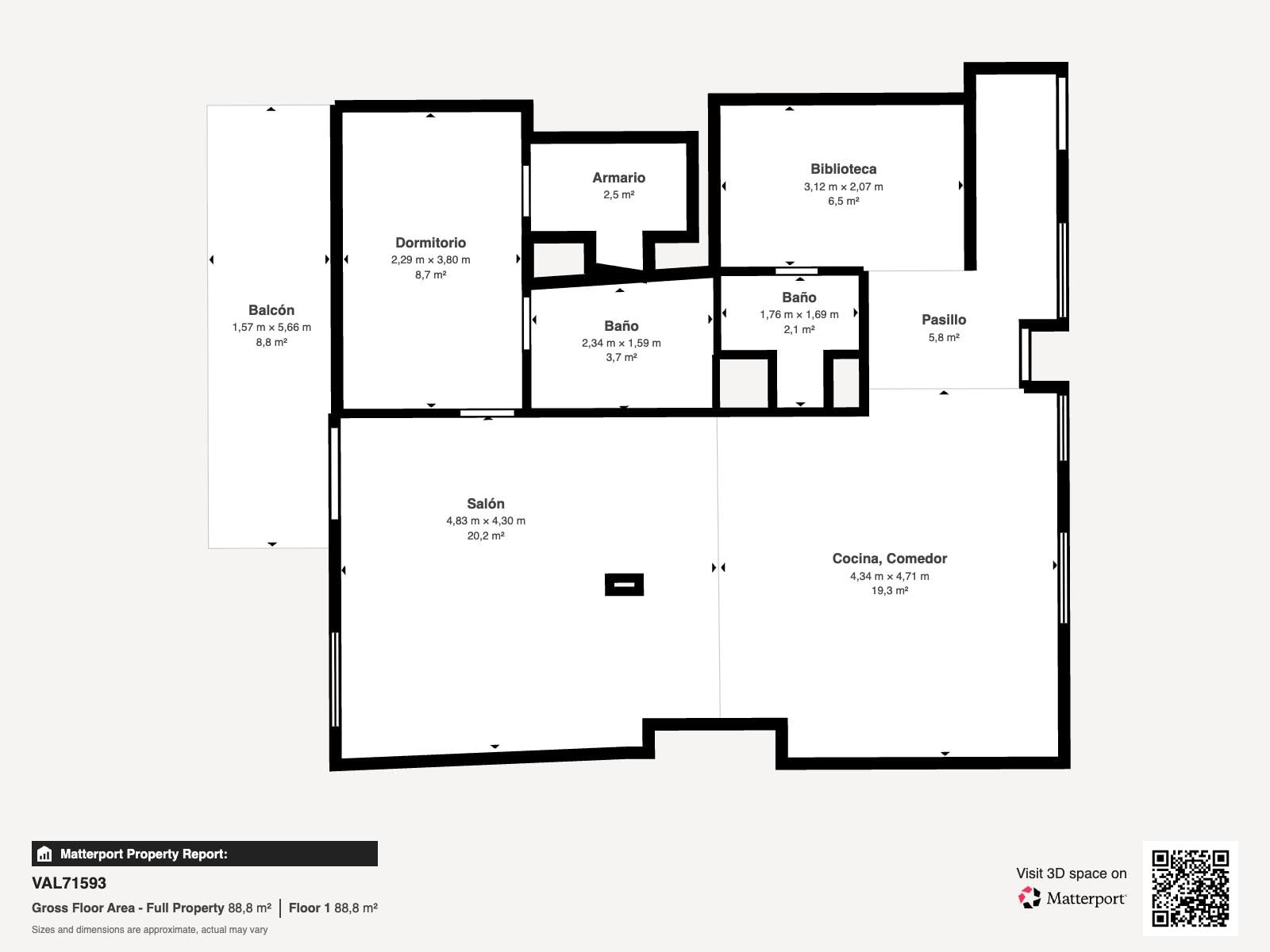 living - Piso de 88m² en venta en Ruzafa, Valencia - Plano del piso thumbnail - 1