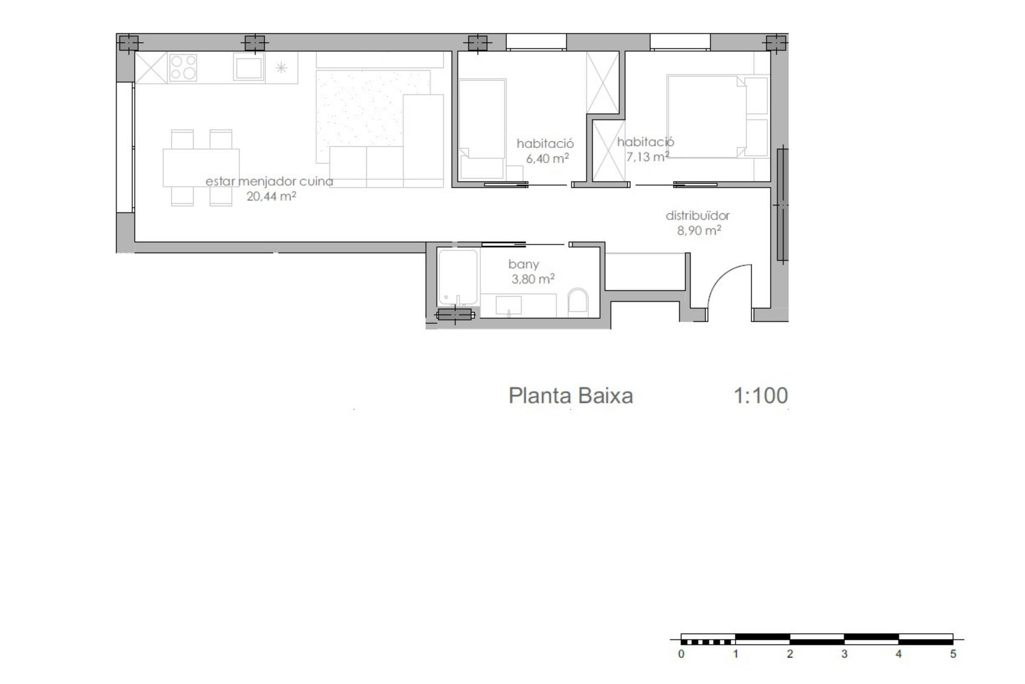 living - 57m² apartment with 105m² garden for sale in Palamós - Floor Plan - 2