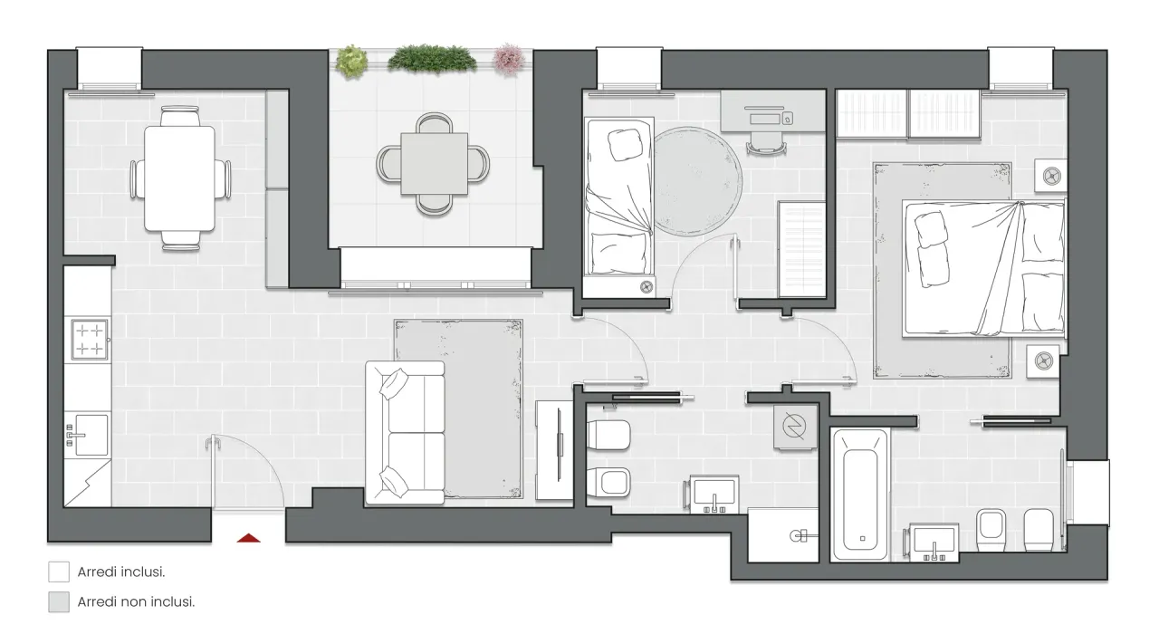 Two Bedrooms Compact of 84 sqm - Edificio C1 - LivinUp  | Milano - Floor Plan - 1