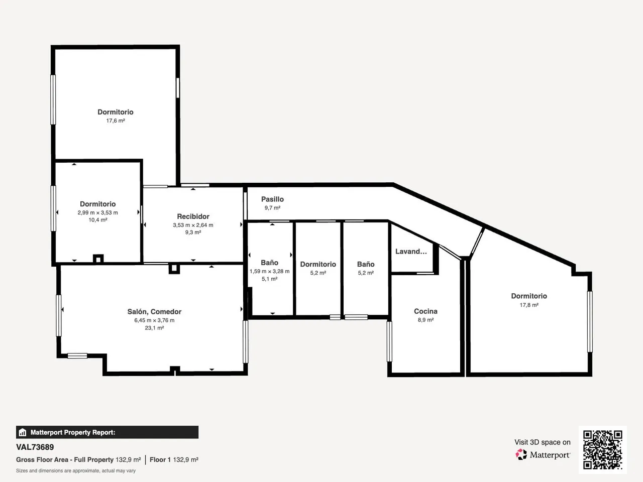 living - Piso de 139m² en alquiler en Gran Vía, Valencia - Plano del piso - 1