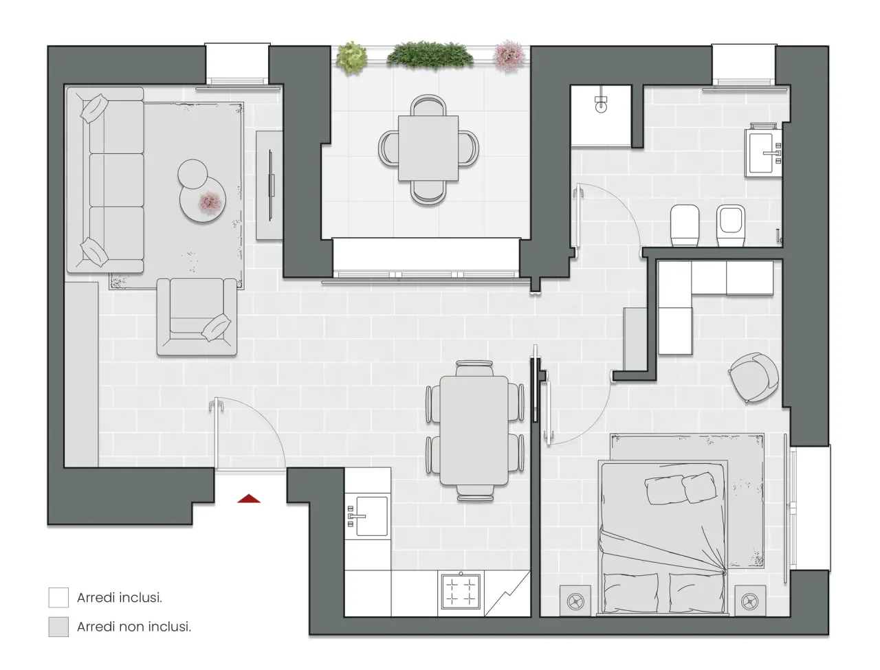 Bilocale di 70 m2 - Edificio C1 - LivinUp  | Milano - Floor Plan - 1