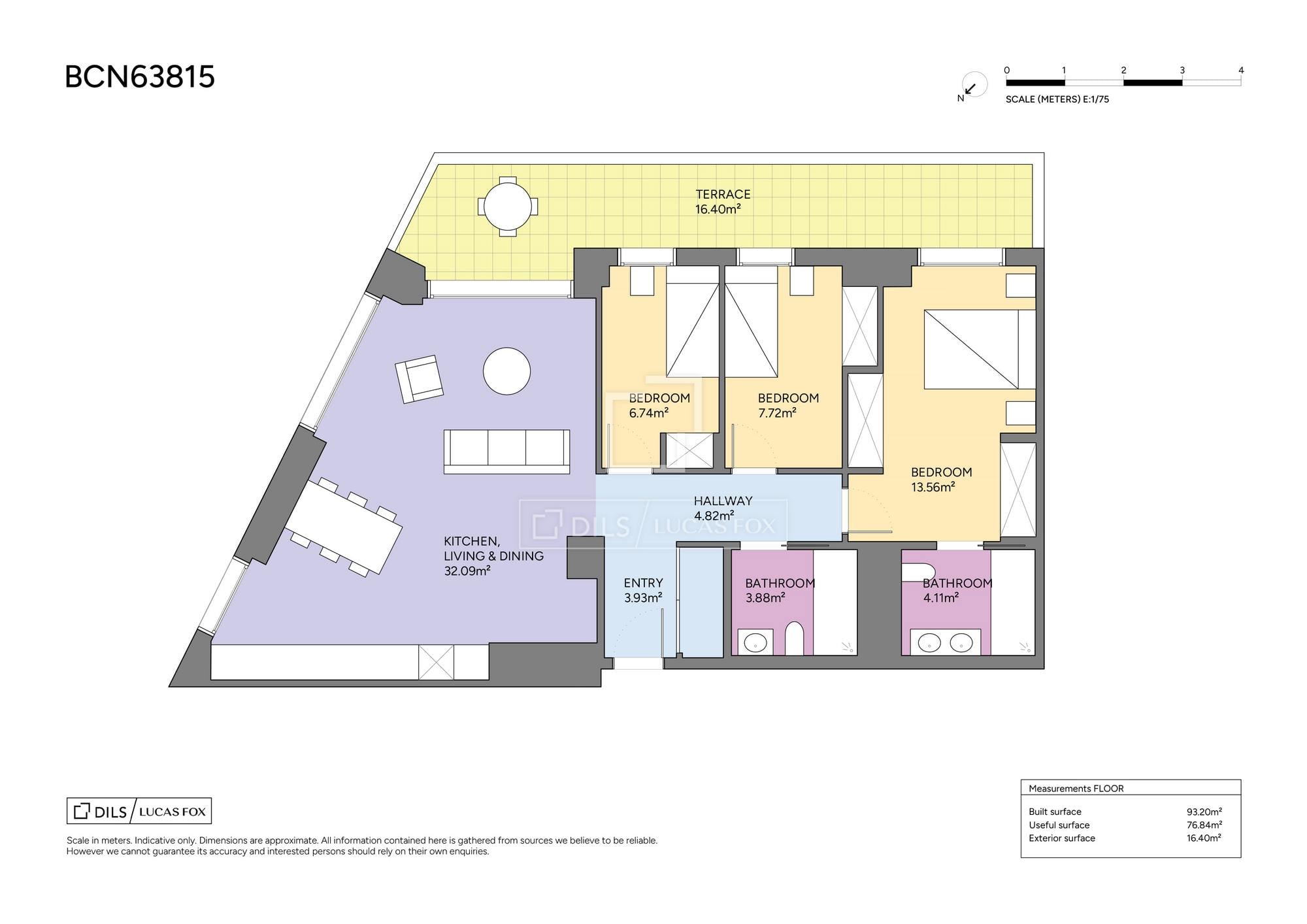 living - 93m² apartment with 17m² terrace for sale in Badalona - Floor Plan thumbnail - 1