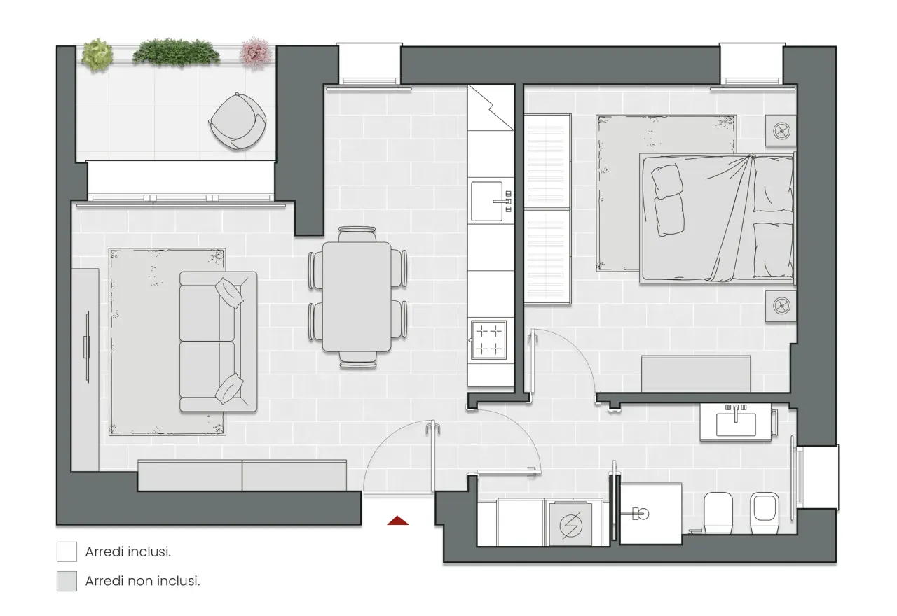 One Bedroom of 65 sqm - Edificio C2 - LivinUp  | Milano - Floor Plan - 1