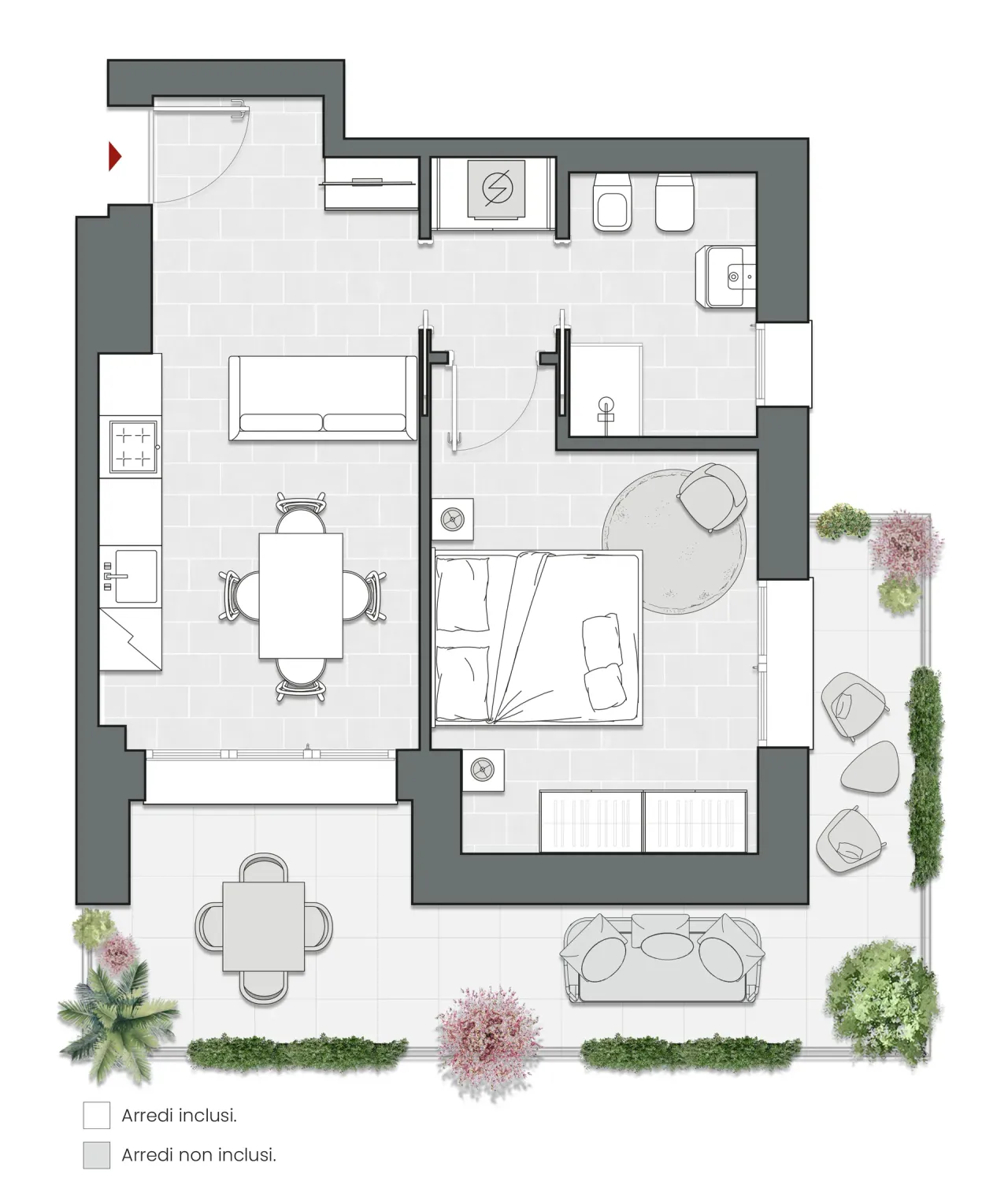 One Bedroom of 61 sqm - Edificio C4 - LivinUp  | Milano - Floor Plan - 1