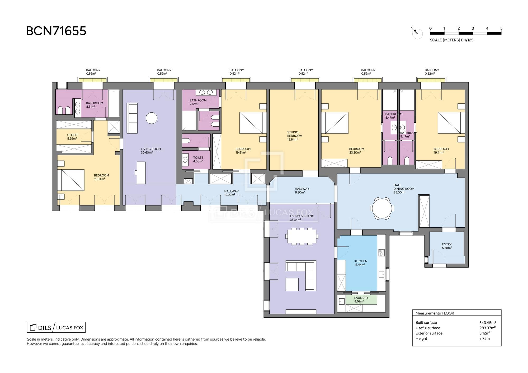 living - Piso de 343m² en venta en Gótico, Barcelona - Plano del piso thumbnail - 1