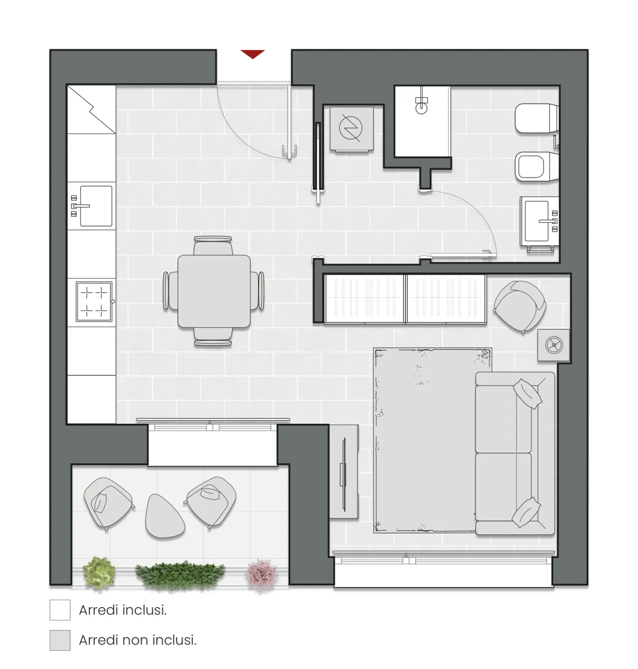 Studio of 43 sqm - Edificio C2 - LivinUp  | Milano - Floor Plan - 1