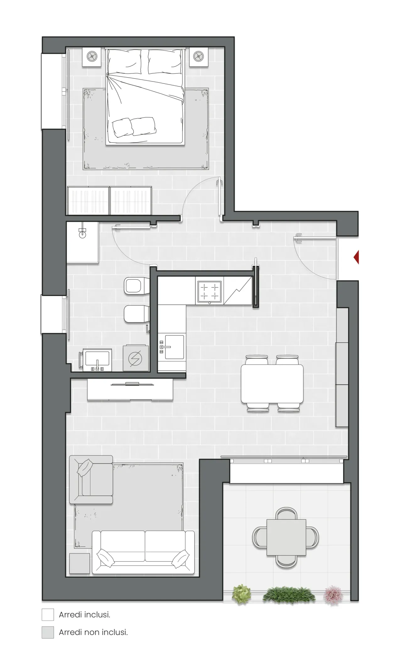 One Bedroom of 69 sqm - Edificio C2 - LivinUp  | Milano - Floor Plan - 1