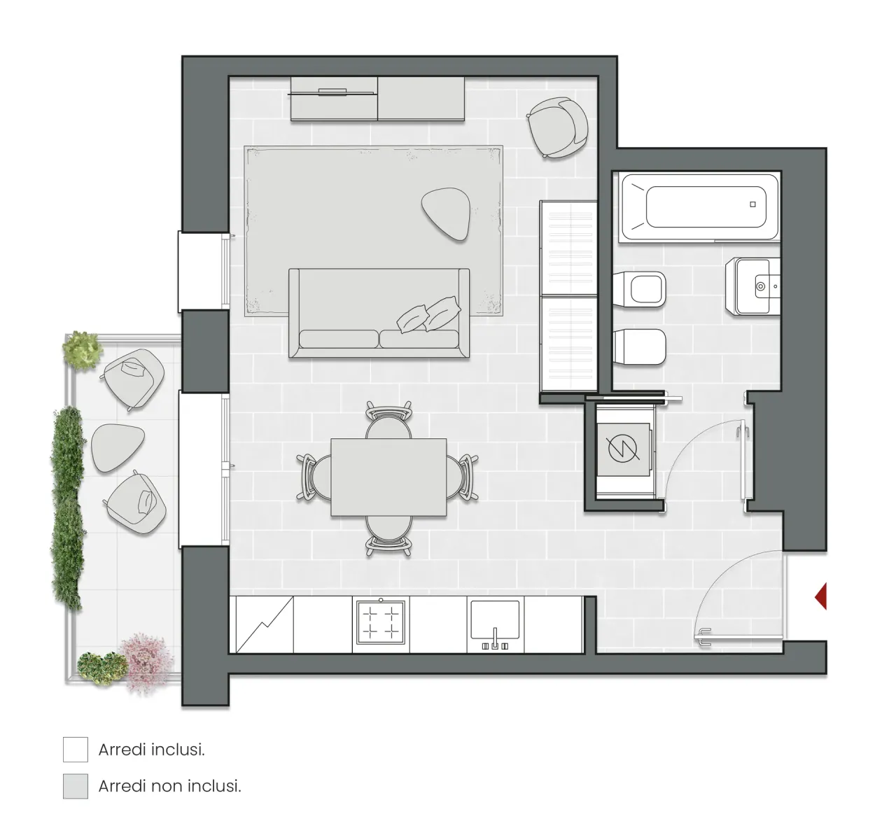 Studio of 44 sqm - Edificio C4 - LivinUp  | Milano - Floor Plan - 1