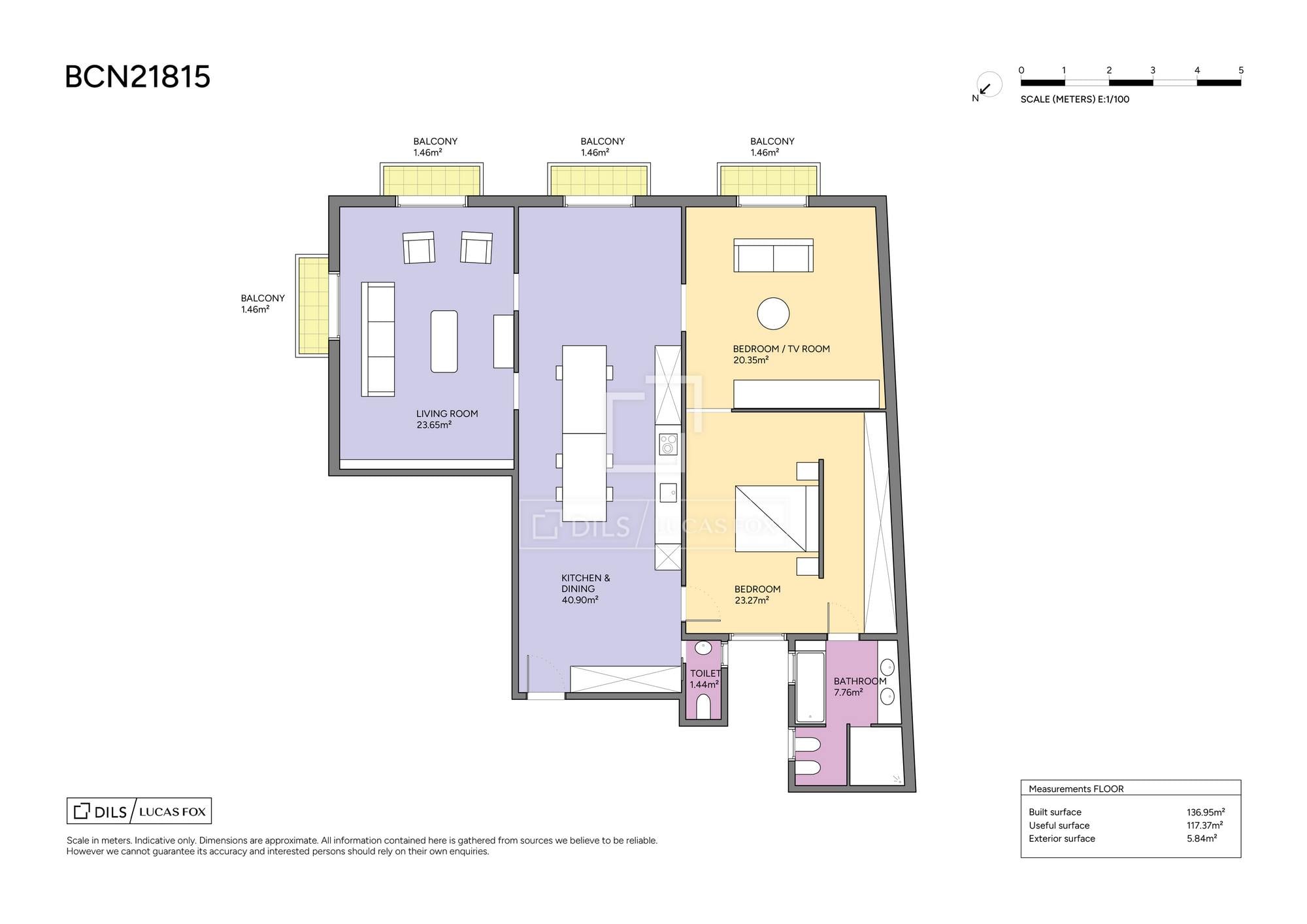 living - Piso de 146m² en venta en El Born, Barcelona - Plano del piso thumbnail - 1