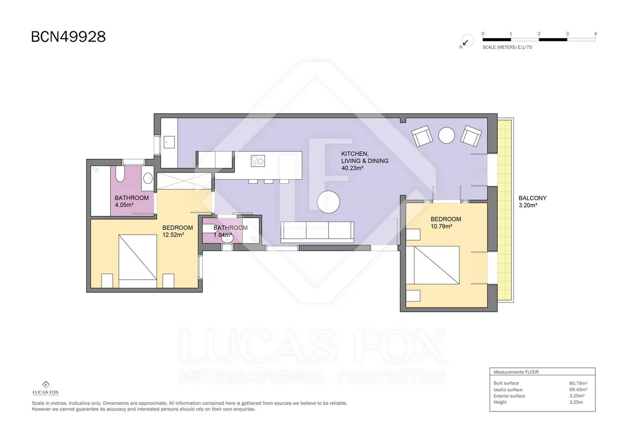living - 80m² apartment for sale in Gótico, Barcelona - Floor Plan - 1
