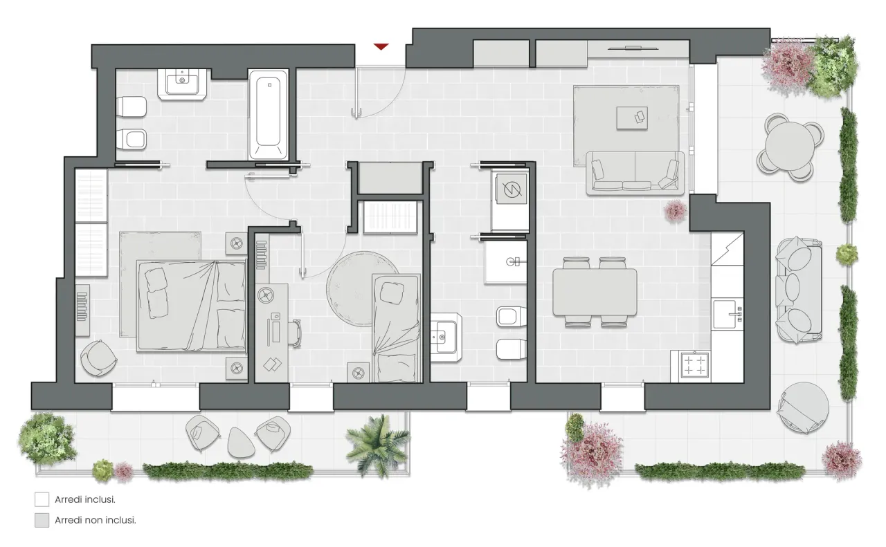 Two Bedrooms of 100 sqm - Edificio A1 - LivinUp  | Milano - Floor Plan - 1