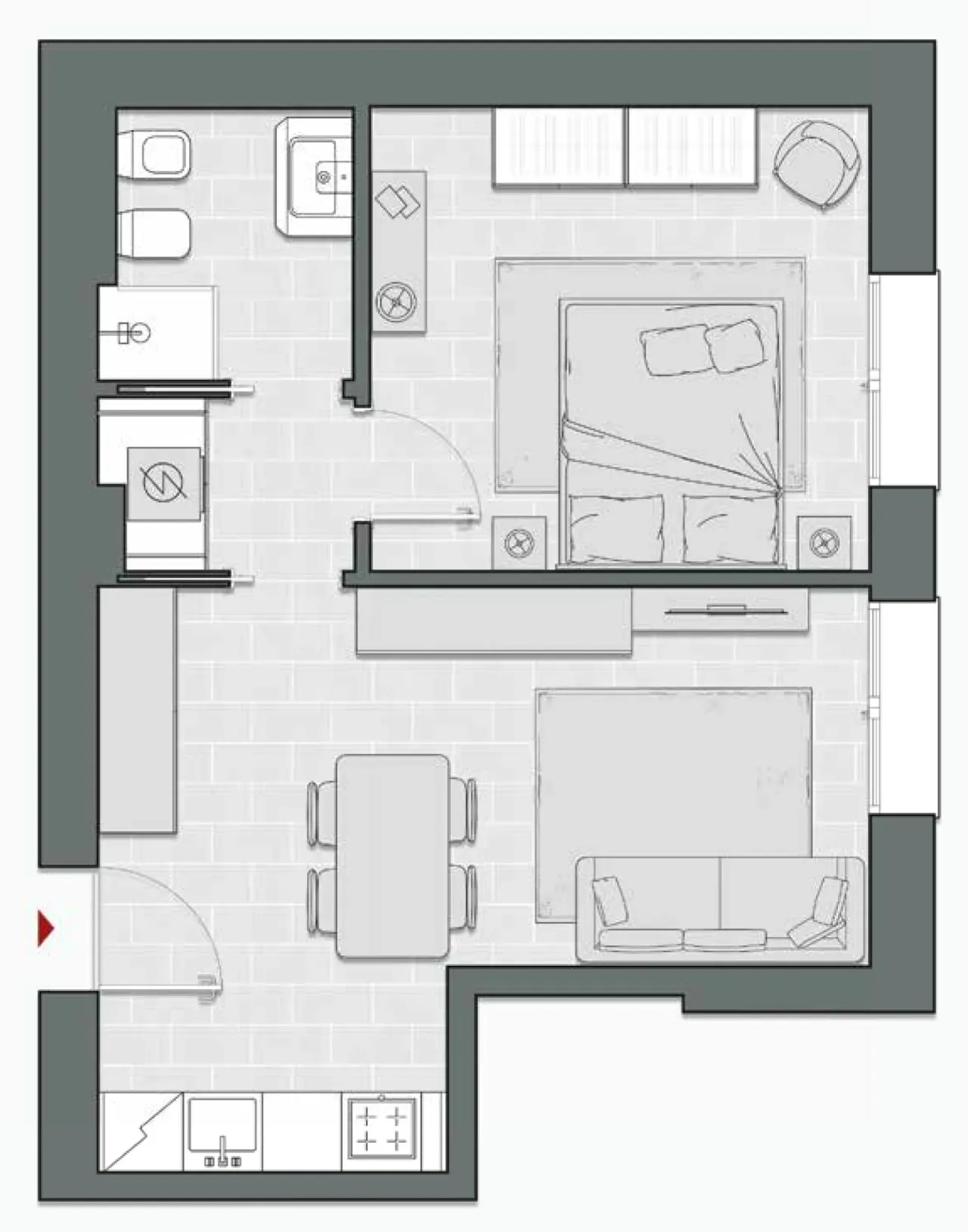 One Bedroom of 56 sqm - Edificio C4 - LivinUp  | Milano - Floor Plan - 1